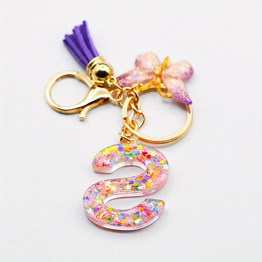 1pc Women's Pink Glitter Butterfly & Letter Shaped Keychain