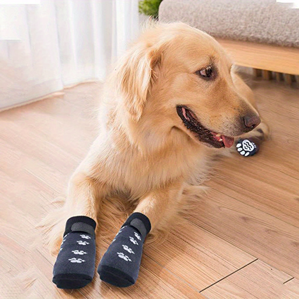 Adjustable Dog Socks Shoes with Anti-Slip Waterproof Rubber for Outdoor Traction Control - Puppy Pet Paw Protectors with Easy Fasten Tape, Ideal for Hardwood Floors, Available in Black, Red, and Brown Designs, Dog Walking Shoes