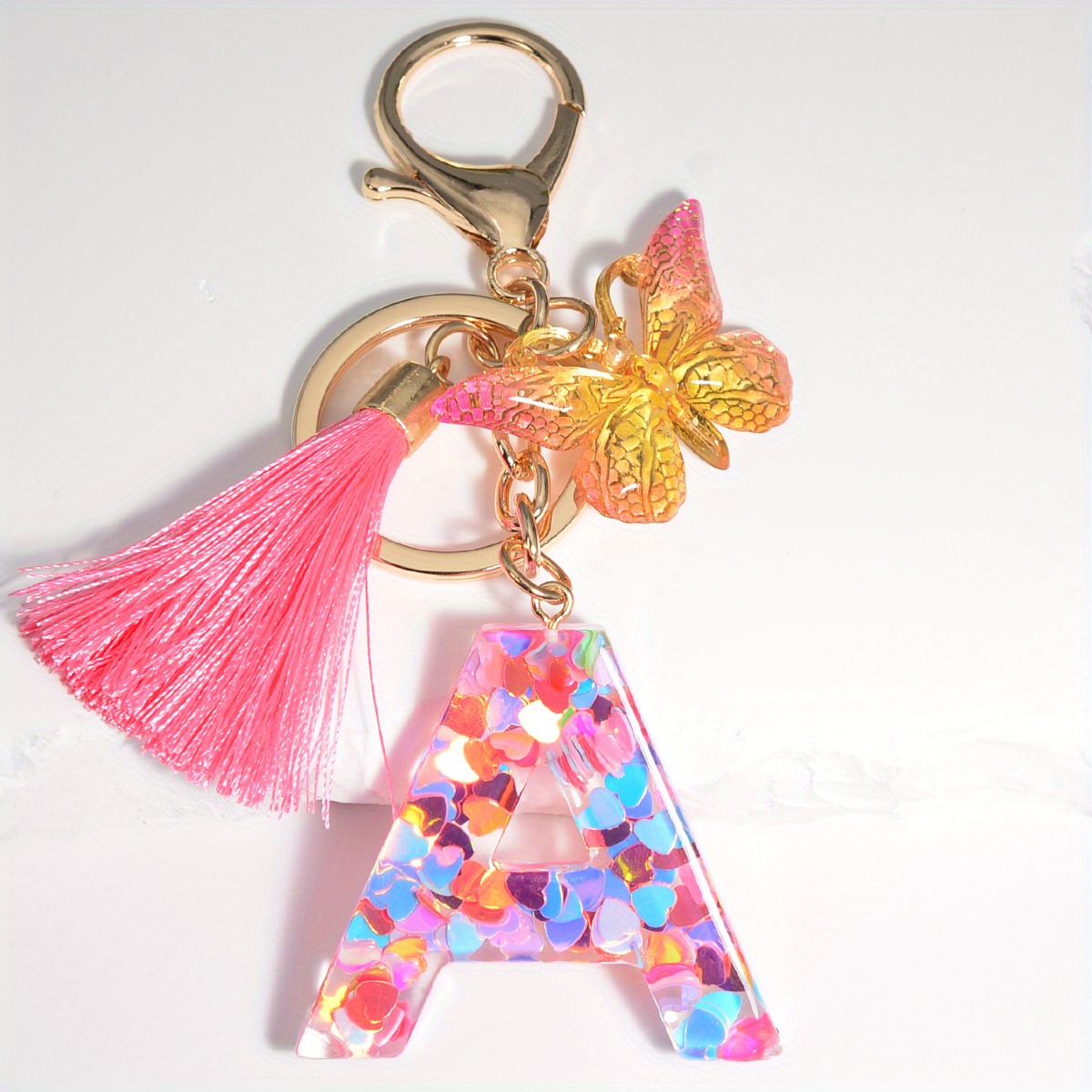 1pc Letter Alphabet Keychain Resin Letter A-Z Keyring Cute Key Chain Tassel Charm for Women Girls Gifts,Temu