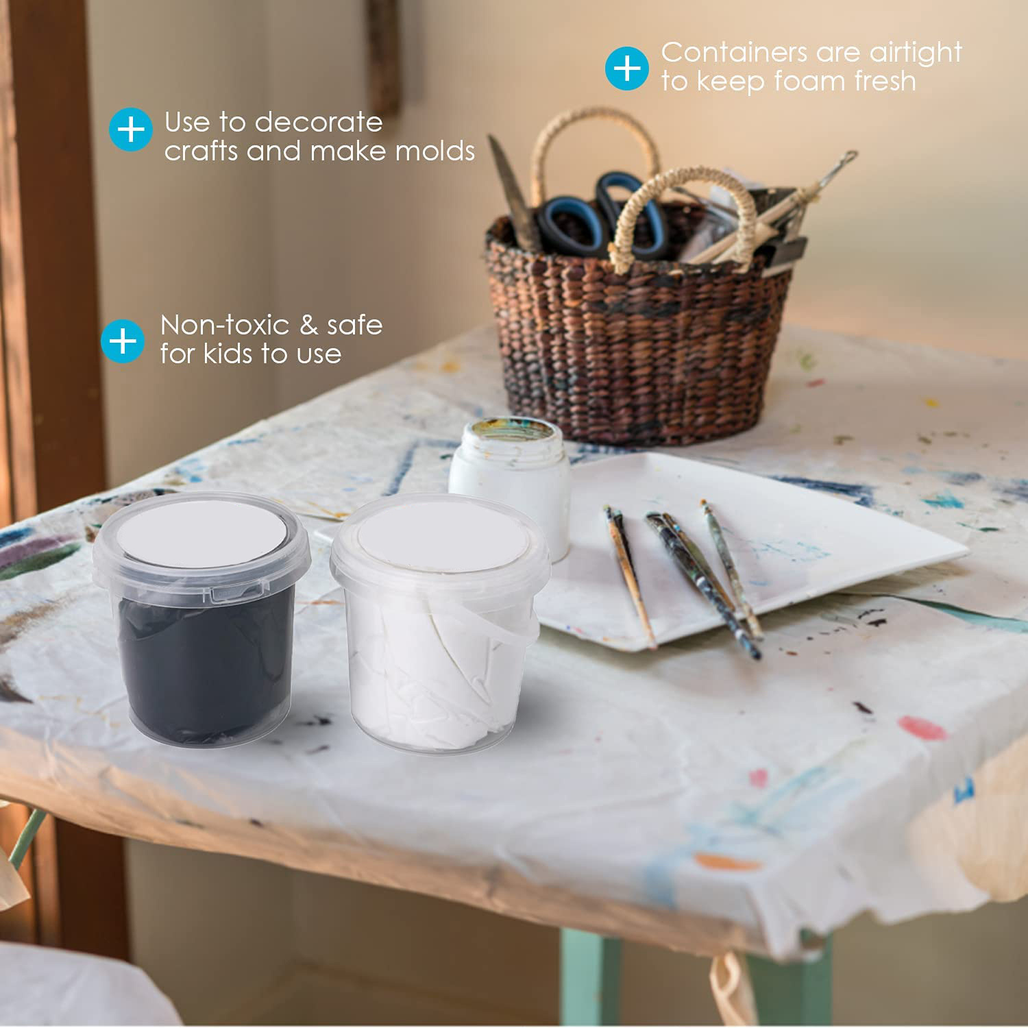 Moldable Cosplay Foam Clay, Air Dry, Sculpting, Molding, 300 Grams Per Container,black, White