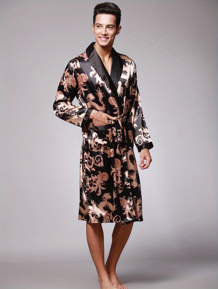 Mens Short Satin Robe Dragon Print  Silk dressing gown, Men's nightgown, Mens  silk robe