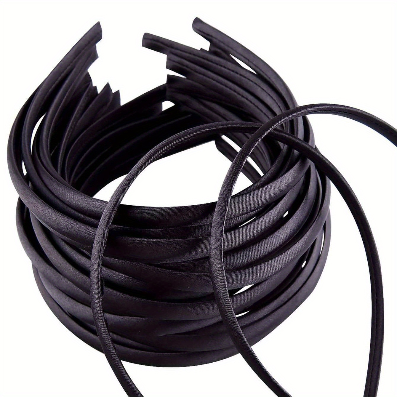 TEMU 25pcs Satin Headbands Black Solid Color Headbands 1cm Headbands Satin Covered Hairbands For And Women