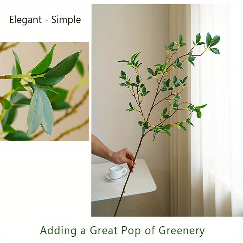 6pcs Artificial Lotus Leaf Stems, Faux Green Stems Branches Leaf Stem, Fake  Green Bushes Shrubs Ficus Twig Stems For Vase