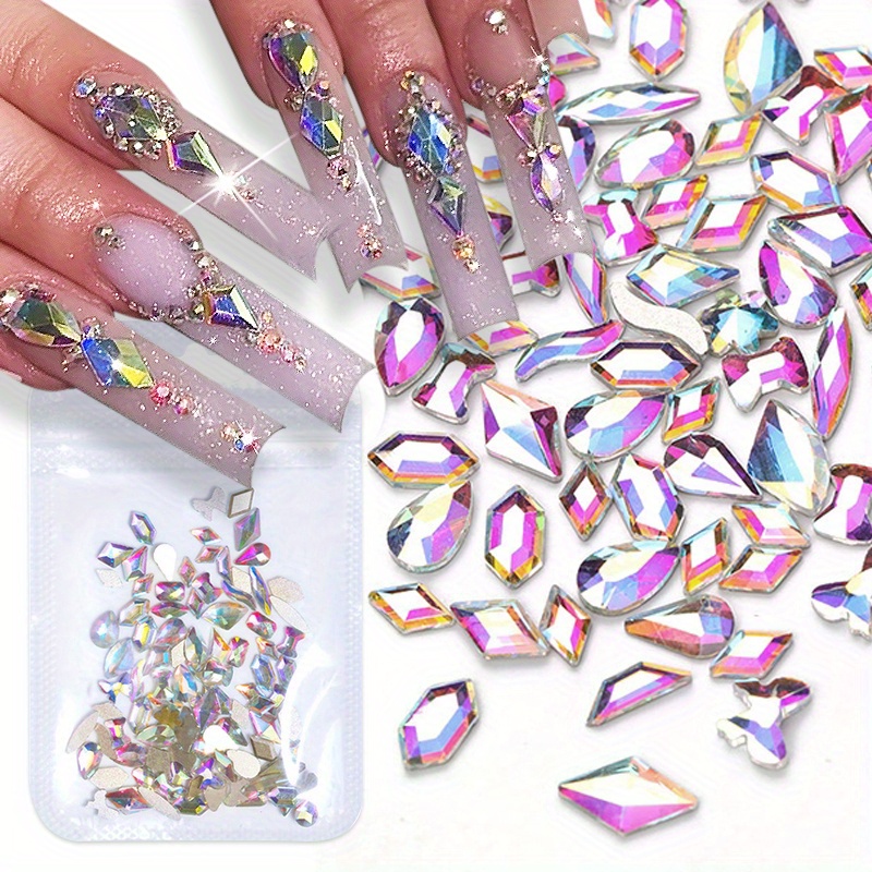 Mixed 100pcs Crystal AB Nail Art Rhinestones Flatback Shiny Glass Nail  Stones Gems For Random 3D Nails DIY Manicure Decorations