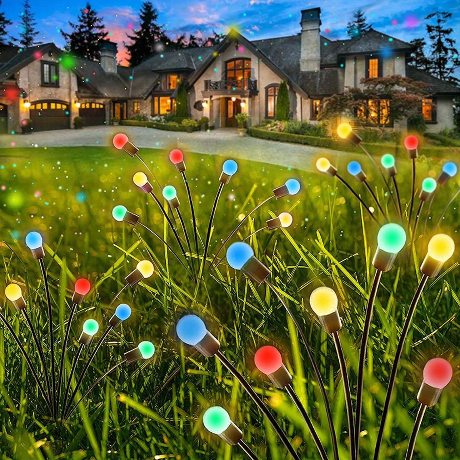 1 2 packs solar powered firefly lights 16led garden lights outdoor waterproof decorative solar outdoor lights with 2 modes light starburst swaying landscape lights for yard patio colorful details 0