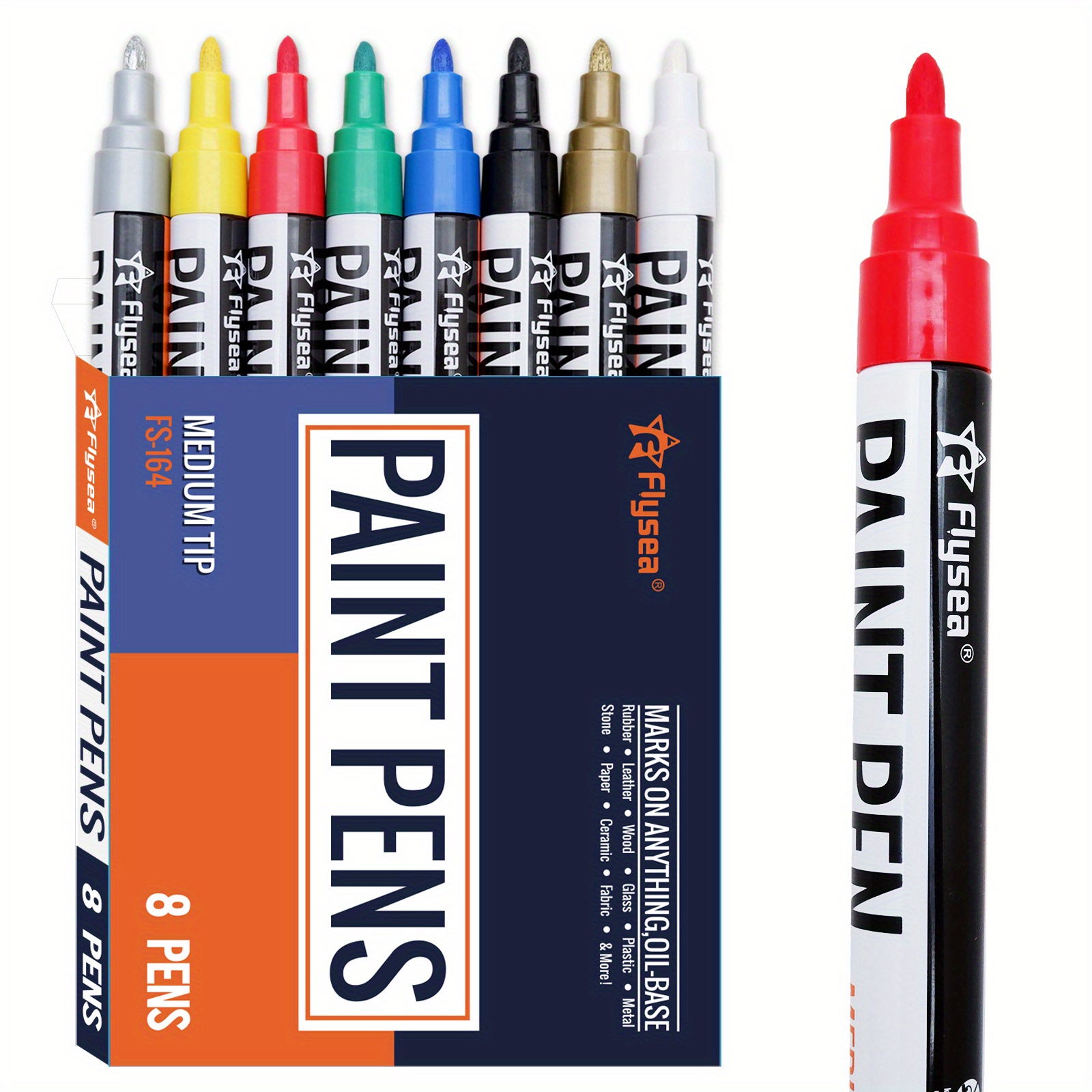 Paint Marker Pens - 8 Colors Oil Based Paint Markers, Permanent,  Waterproof, Quick Dry, Medium Tip, Assorted Color Paint Pen for Metal,  Wood, Fabric, Plastic, Rock Painting, Stone, Mugs, Canvas