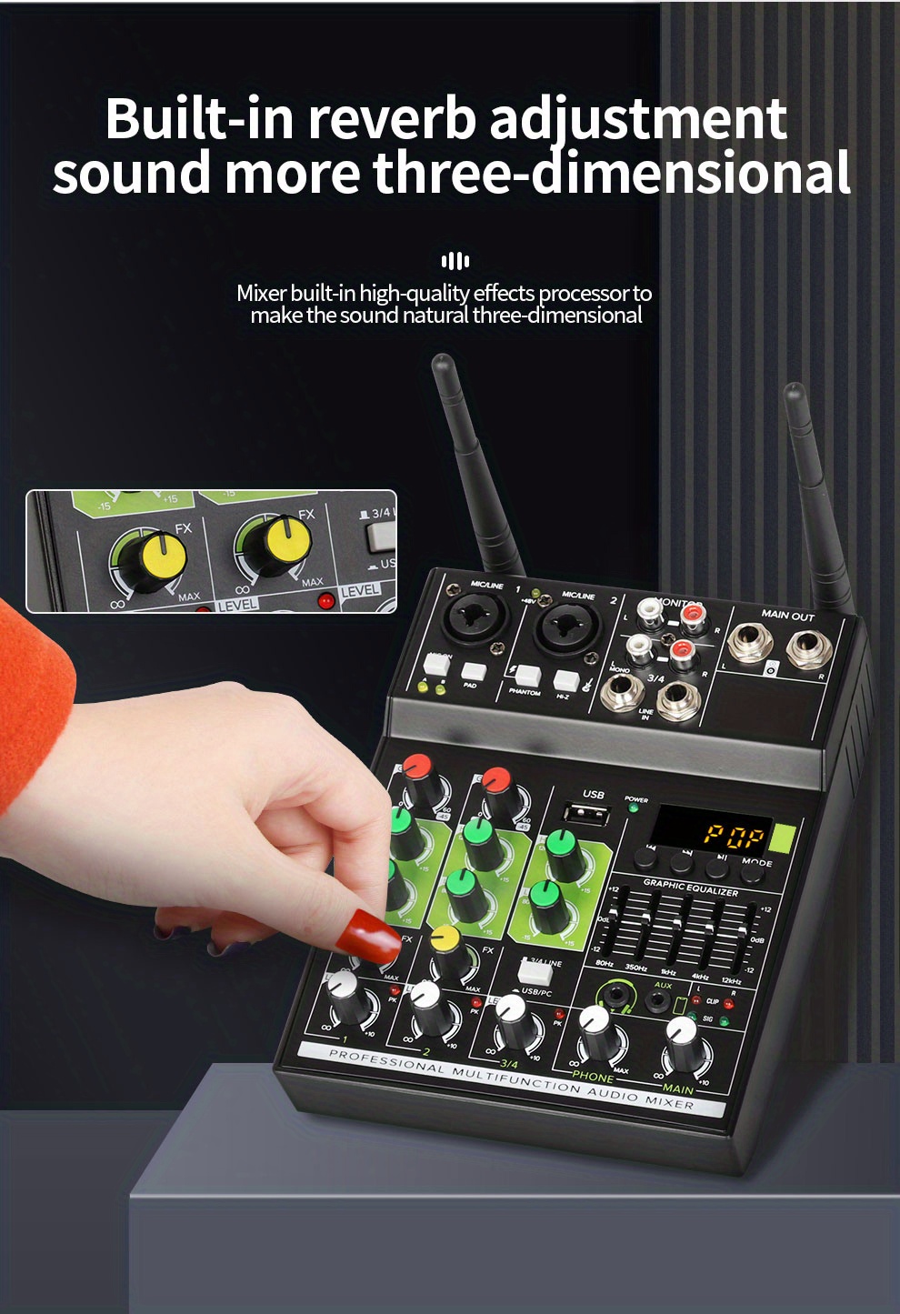 4-channel Usb Audio Mixer With Wireless Microphone Studio Sound Mixers With  Bt Rec Dj Console Mixing For Karaoke - Temu Germany