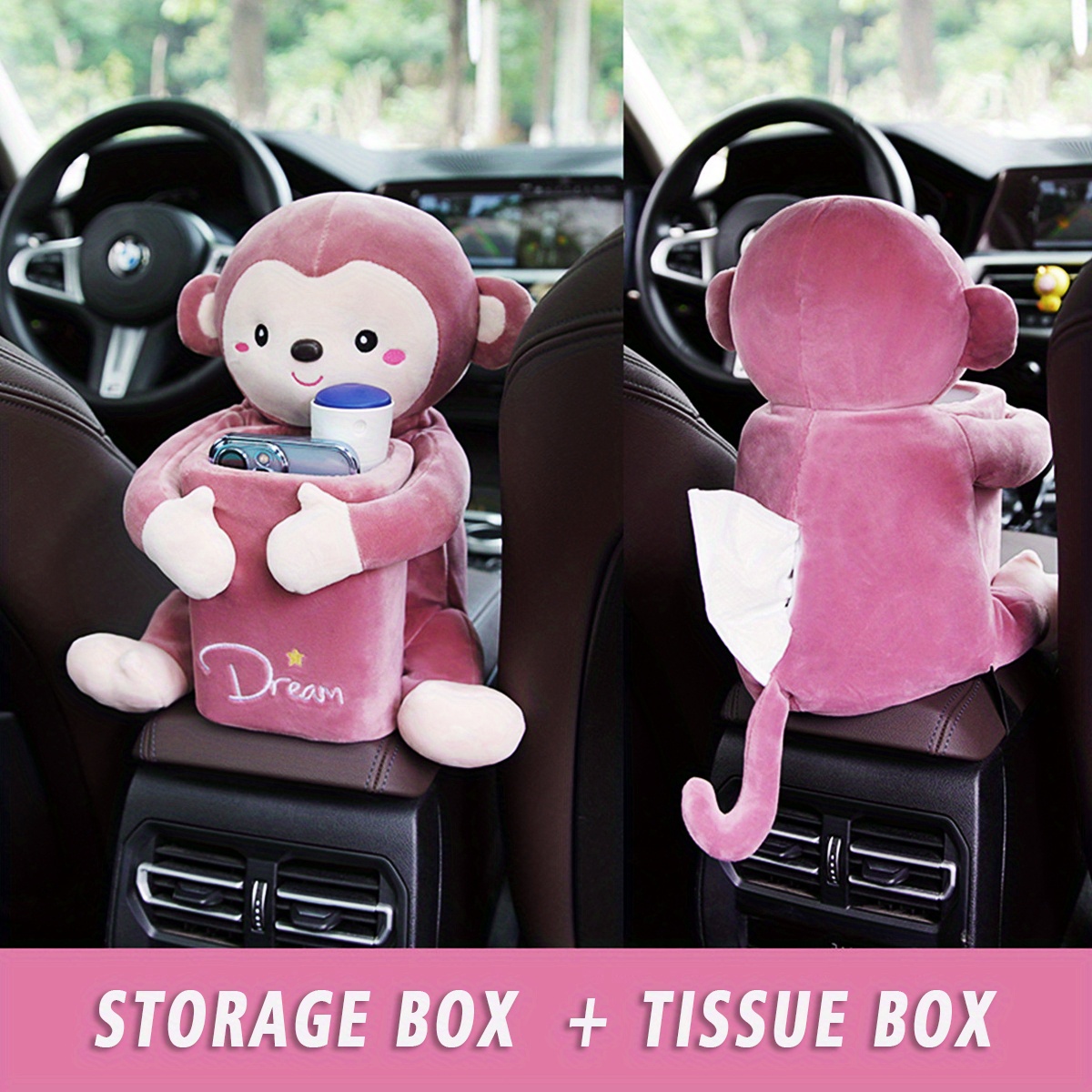 Car Tissue Box Trash Bin Cute Plush Toy Paper Holder Cute Tissue