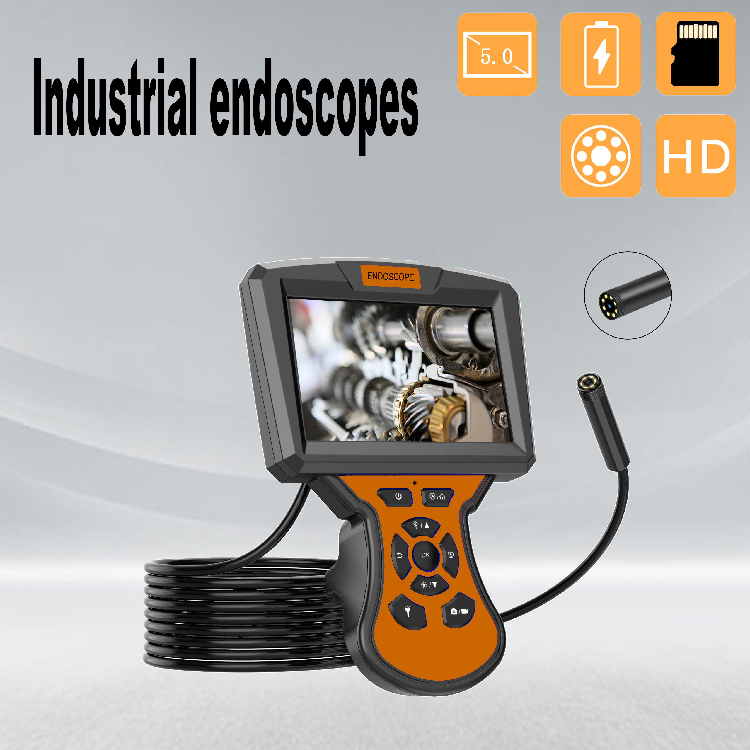 Teslong Inspection Camera, Dual Lens Endoscope Camera with Light 5 IPS  Screen Digital Industrial Borescope,1080P Endoscope Waterproof Flexible  Probe