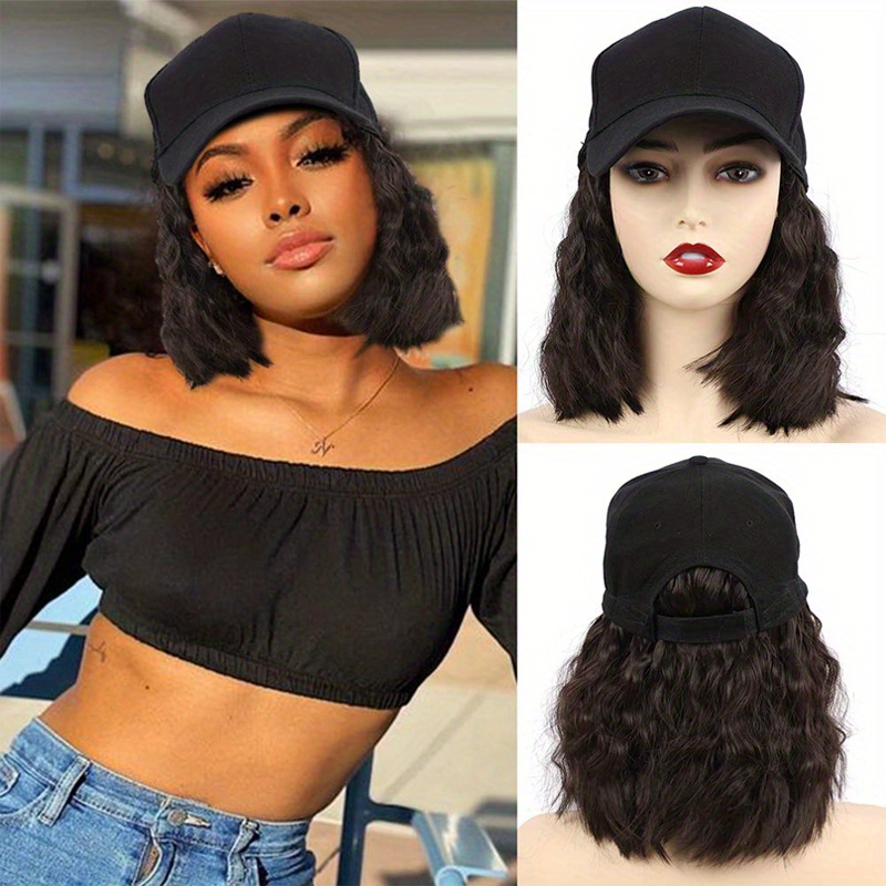Hat Wig Medium Long Curly Bob Cut Hat Wig Synthetic Wig Temu