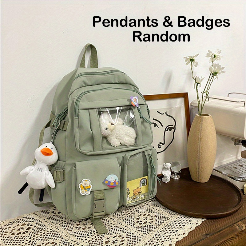 Large Capacity High School Students Backpack, With Pendant Bear And Duck,  Waterproof College School Bag Transparent Bag Large Capacity Laptop Backpack  Reinforcement - Temu