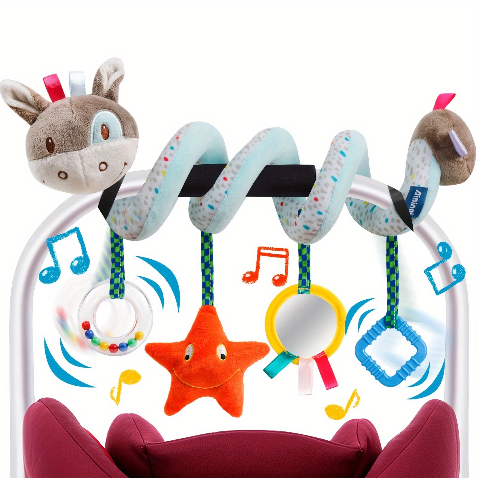 LOSOO Jouet d'arc de Poussette - Jouets de siège d'auto pour bébé -  Poussette Accessoires Landau Activité Bar Jouet avec Veilleuse Télécommande  pour