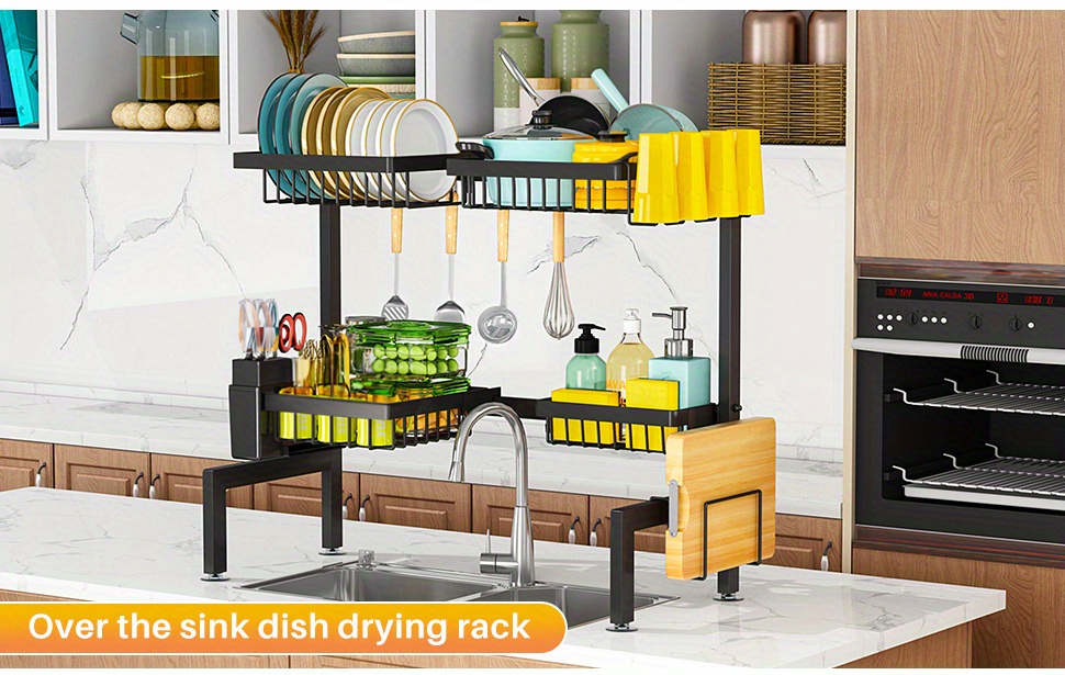 Over The Sink Dish Drying Rack,adjustable & Space-saving Multifunctional  Kitchen Dish Rack,dish Drainer With Cutting Board Holder, Large Dish Rack  For Kitchen Counter Organizer Space Saver - Temu Oman