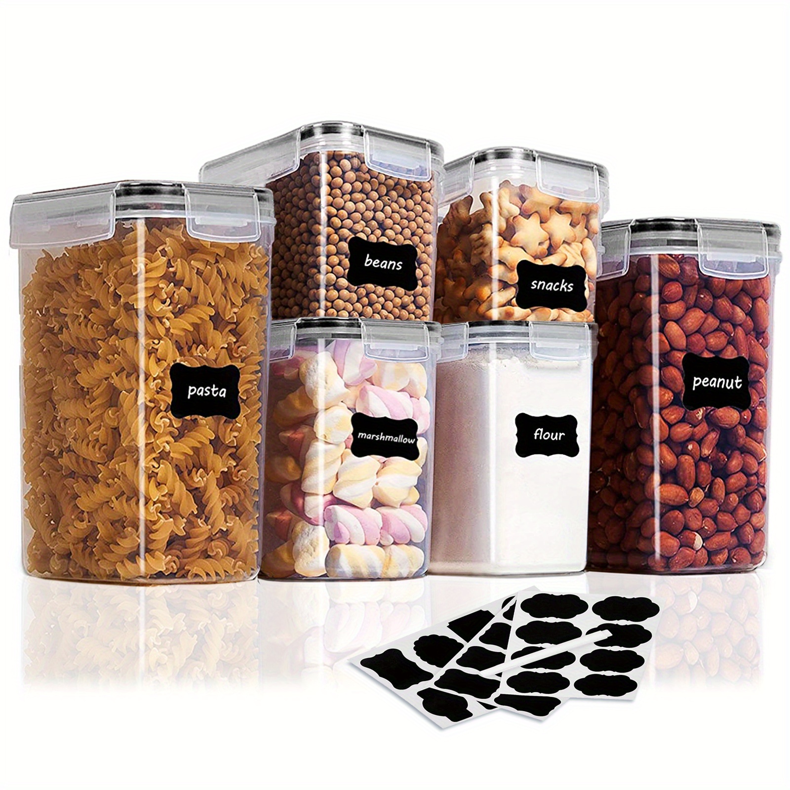 Airtight Food Storage Containers Set With Lids, Bpa Free Plastic Dry Food  Canisters For Kitchen Pantry Organization And Storage, W/labels, Black -  Temu