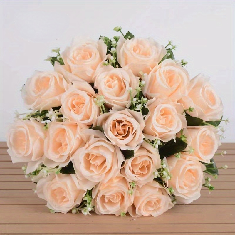 Silk Artificial Flowers Roses Fake Flowers Silk Plastic Artificial Roses  for Home Wedding Decoration indoor Home Decor 