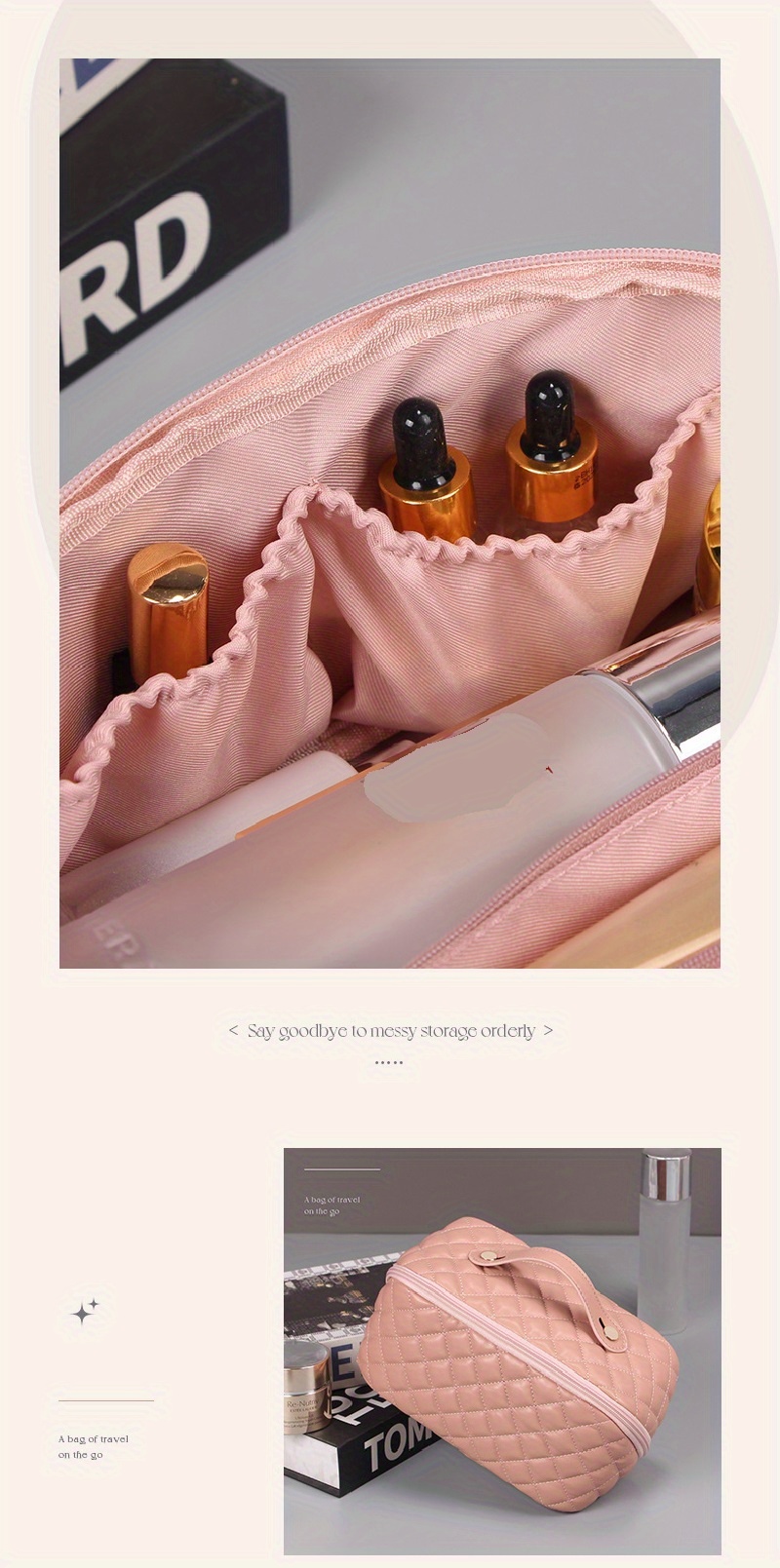 Waterproof Pu Leather Travel Cosmetic Bag Divider Handle Temu Australia