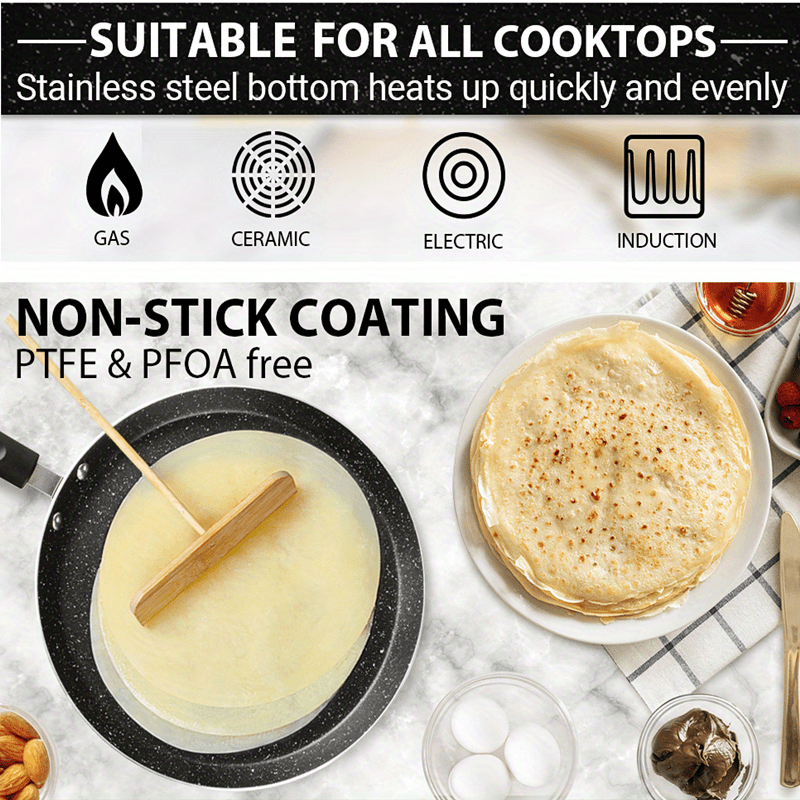 Non Stick Crepe Pan with Spreader Spatula, 11 inch PFOA-Free Granite Dosa  Pan, Flat Skillet Grill Pan Comal for Tortillas, Omelette, Pancake  Induction