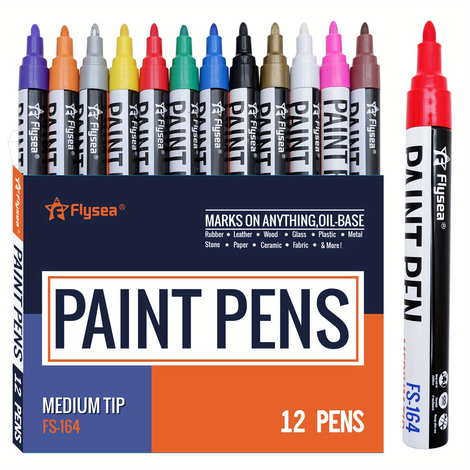 White Markers Metallic Oil-Based Paint Pens Set of 6 - Perfect for Rock,  Ceramic, Glass and Stone Painting - Fine Point, Permanent and Quick Drying  