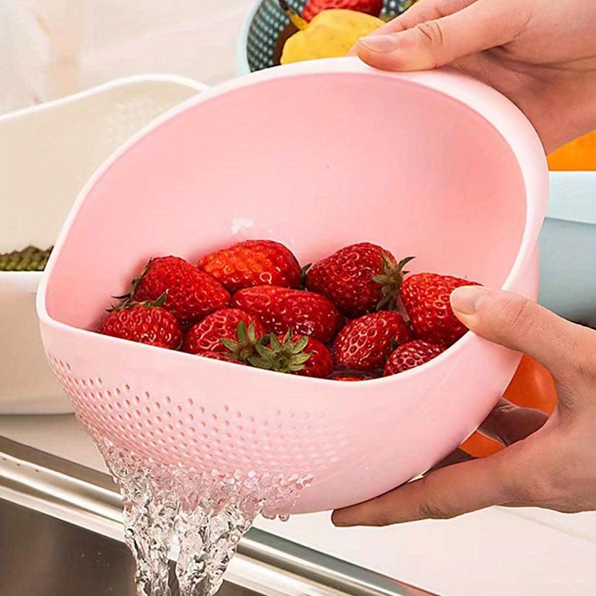 Rice Wash Sieve Plastic Pink Rice Washer Strainer Multipurpose Drain Basket  For Vegetable Fruit