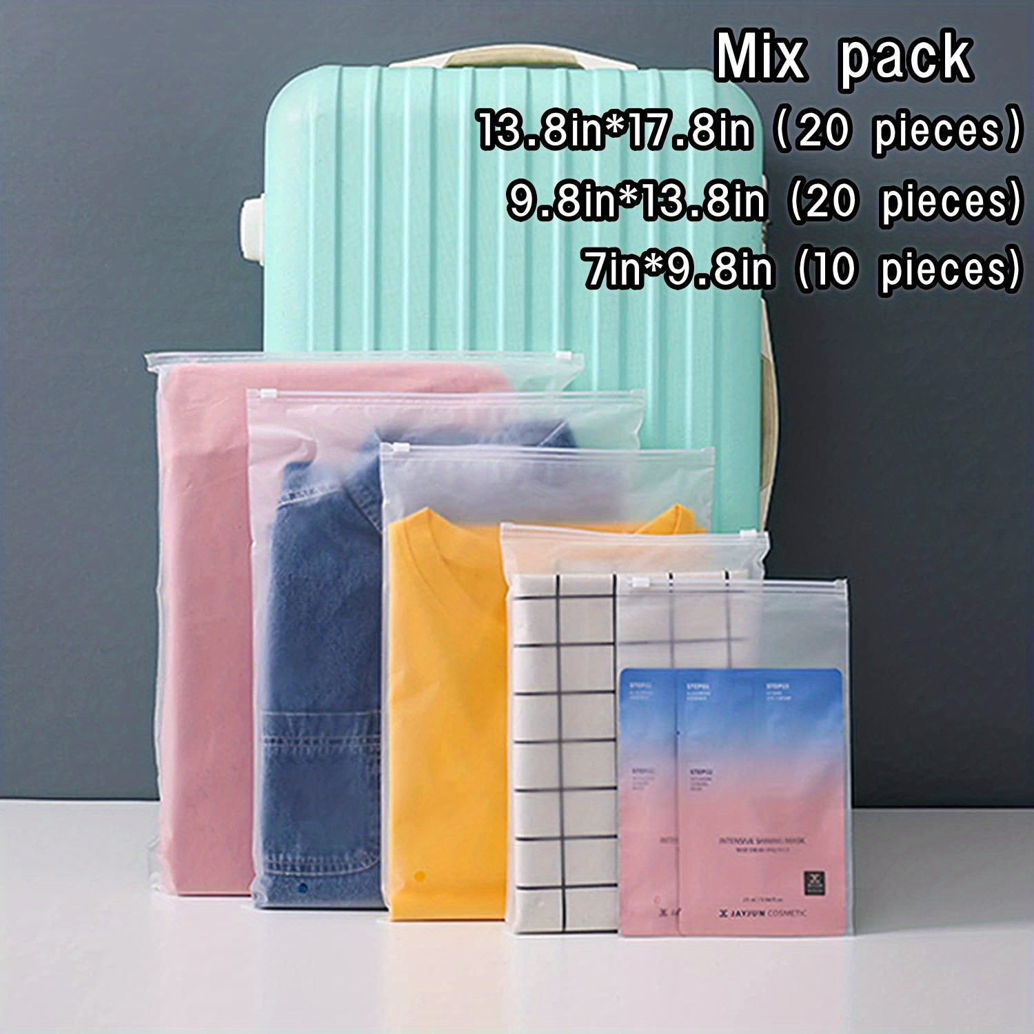 12 Pcs Matte Frosted Travel Storage Bag Reusable Zip-lock Seal Storage Bag  Luggage Clothes Shoes Makeup Packing Pouch Organizer (4 Large, 4 Medium, 4