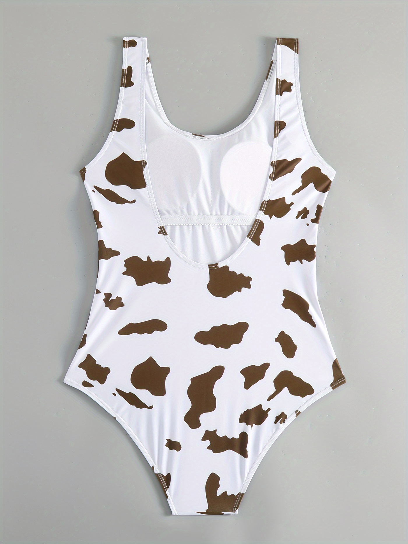 Cow Print Round Neck High Cut One Piece Swimsuit Stretchy - Temu