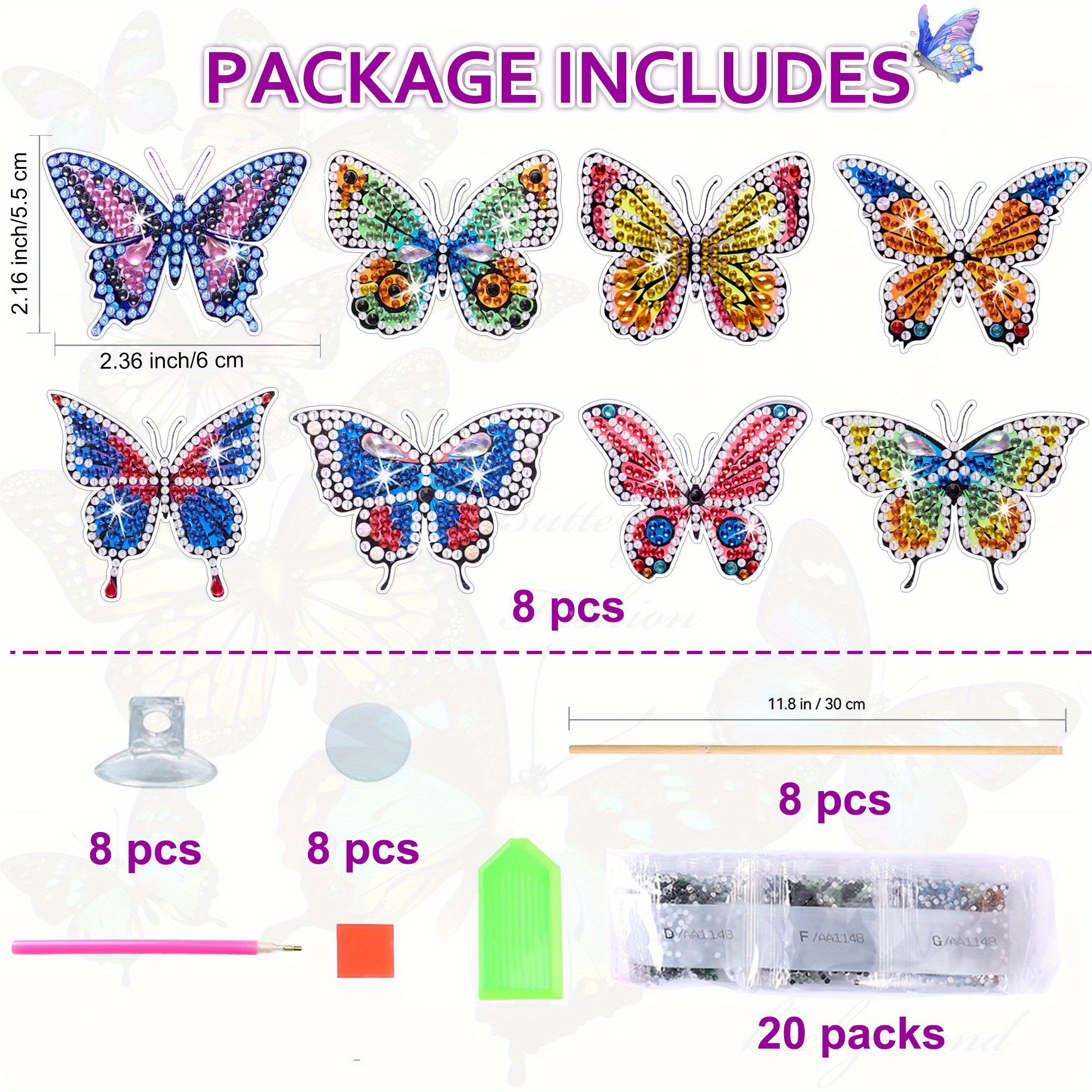20 Pcs Butterfly Diamond Painting Kits,Butterfly Diamond Art