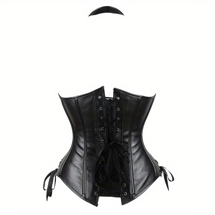 Goth Style Suspender Black PU Girdle Corset Shapewear