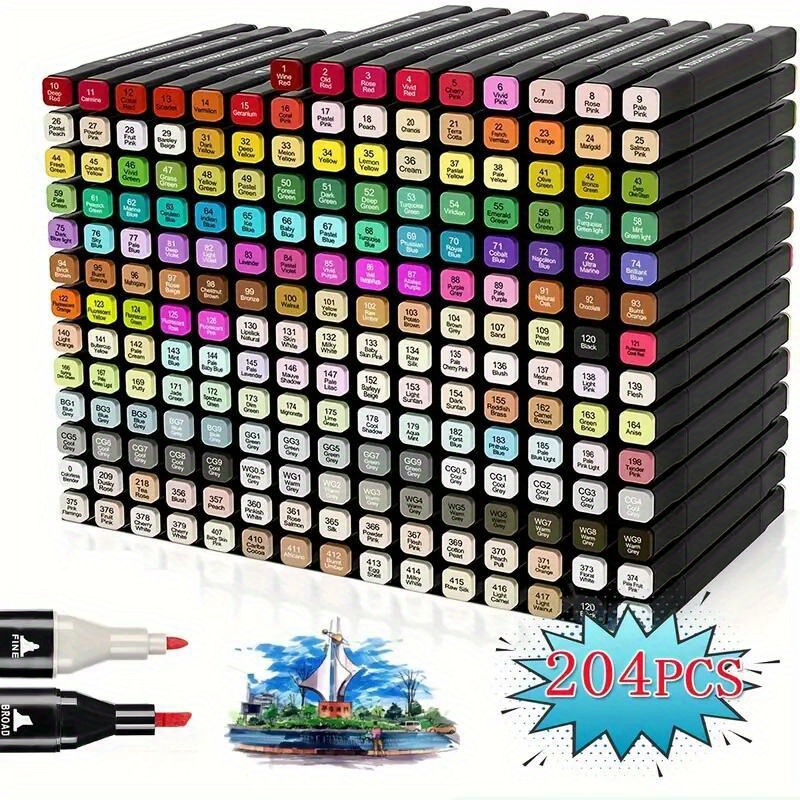 12 262pcs Large Capacity Portable Storage Bag Quick Drying Double Headed Marker  Pen Set Student Color Drawing Comic Design Full Set Marker Pens - Office &  School Supplies - Temu