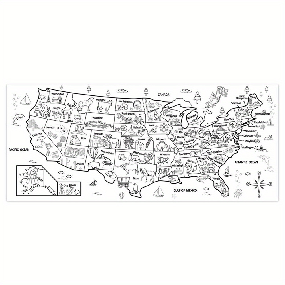 Hand Drawn Coloring Poster Of Usa Map For Students Large - Temu Germany