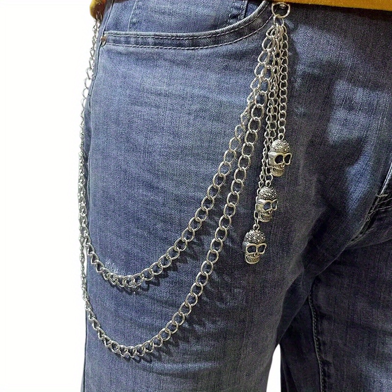 Alloy Silver Grey Belt Belt, Men's Trendy Punk Pendant Chains Accessories Jeans Pants, Trousers,Temu