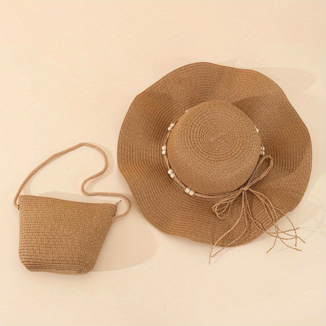Stylish Women's Sun Hat Wooden Bead Bow Wave Brim Provides - Temu Canada
