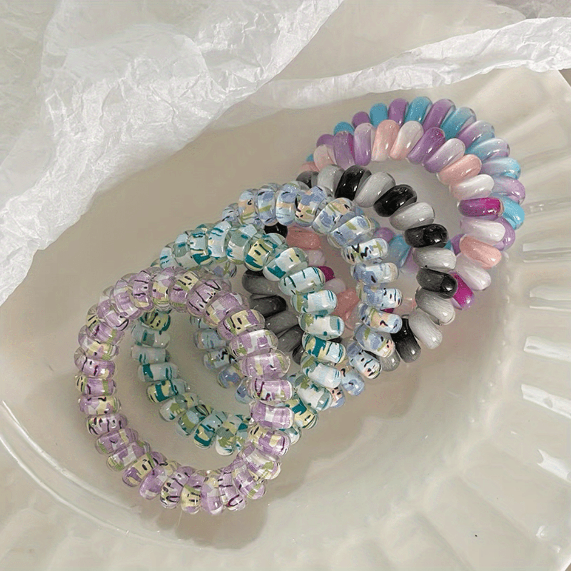 Rainbow Spiral Hair Tie Elastic Hair Ring Gradient Ponytail Holder