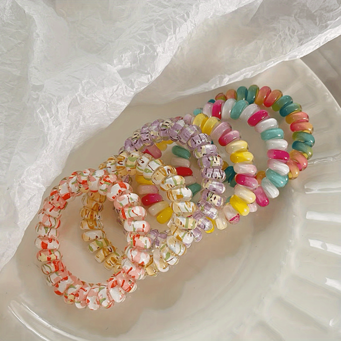 Rainbow Spiral Hair Tie Elastic Hair Ring Gradient Ponytail Holder