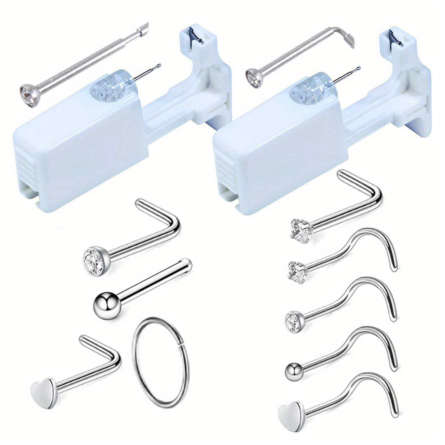 11 Piece Nose Piercing Stud Kit Included 2PCS Disposable Nose Piercing Gun Self Nose Piercing Kit 9 Pcs Piercing Nose Rings More Safe Nose Piercing Gun Piercer Machine Kit
