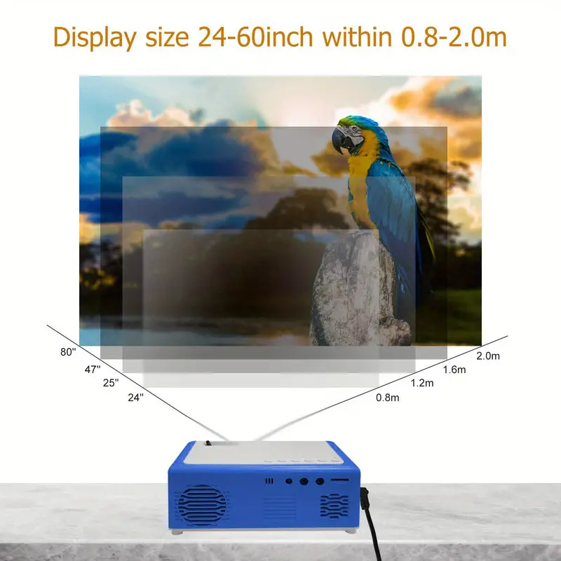 mini portable projector home theater outdoor video projector compatible with smartphone laptop hdmi usb sd card etc white and blue details 3