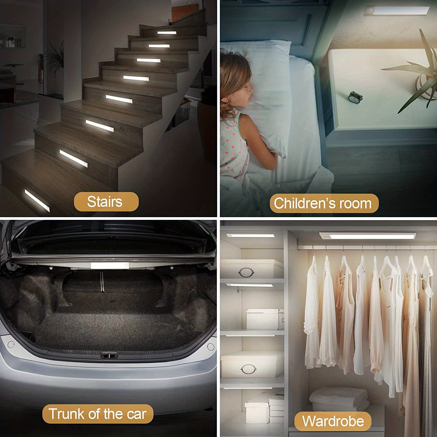 3000K Motion Sensor Closet Light - Magnetic Wood LED Strip, Wireless Under Cabinet Light For Pantry, Wardrobe, Stairs