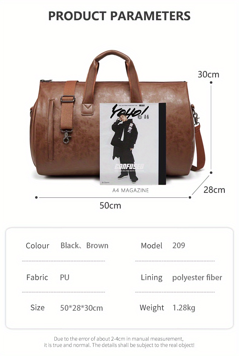 Pu Leather Garment Bag For Travel, Carry On Suit Carrier Storage Bag With  Shoulder Strap, The Garment Duffel Bag - Temu