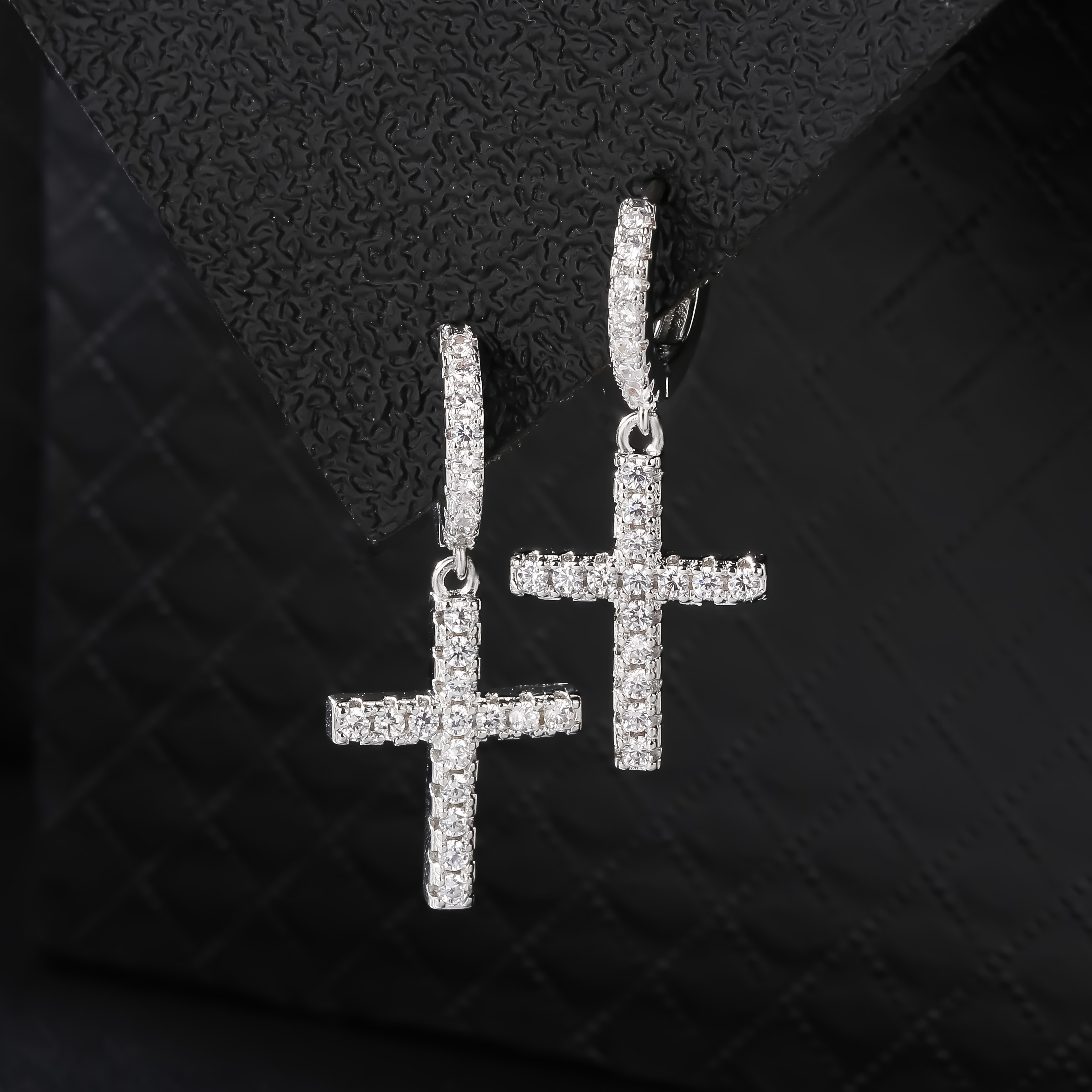 hip hop cross stud earrings copper synthetic zirconia unisex