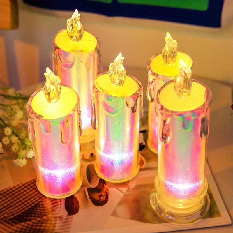 1pc holographic candle light modern plastic led flameless candle for home decoration flameless candle lamp tea light birthday wedding party holiday indoor and outdoor creative scene decoration light including batteries details 0