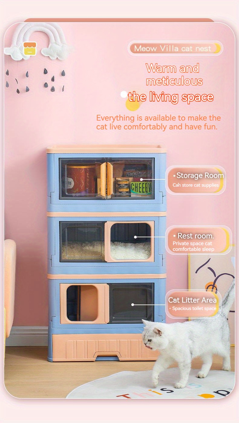 Foldable Cat House Enclosed Litter Box Storage Drawer - Temu