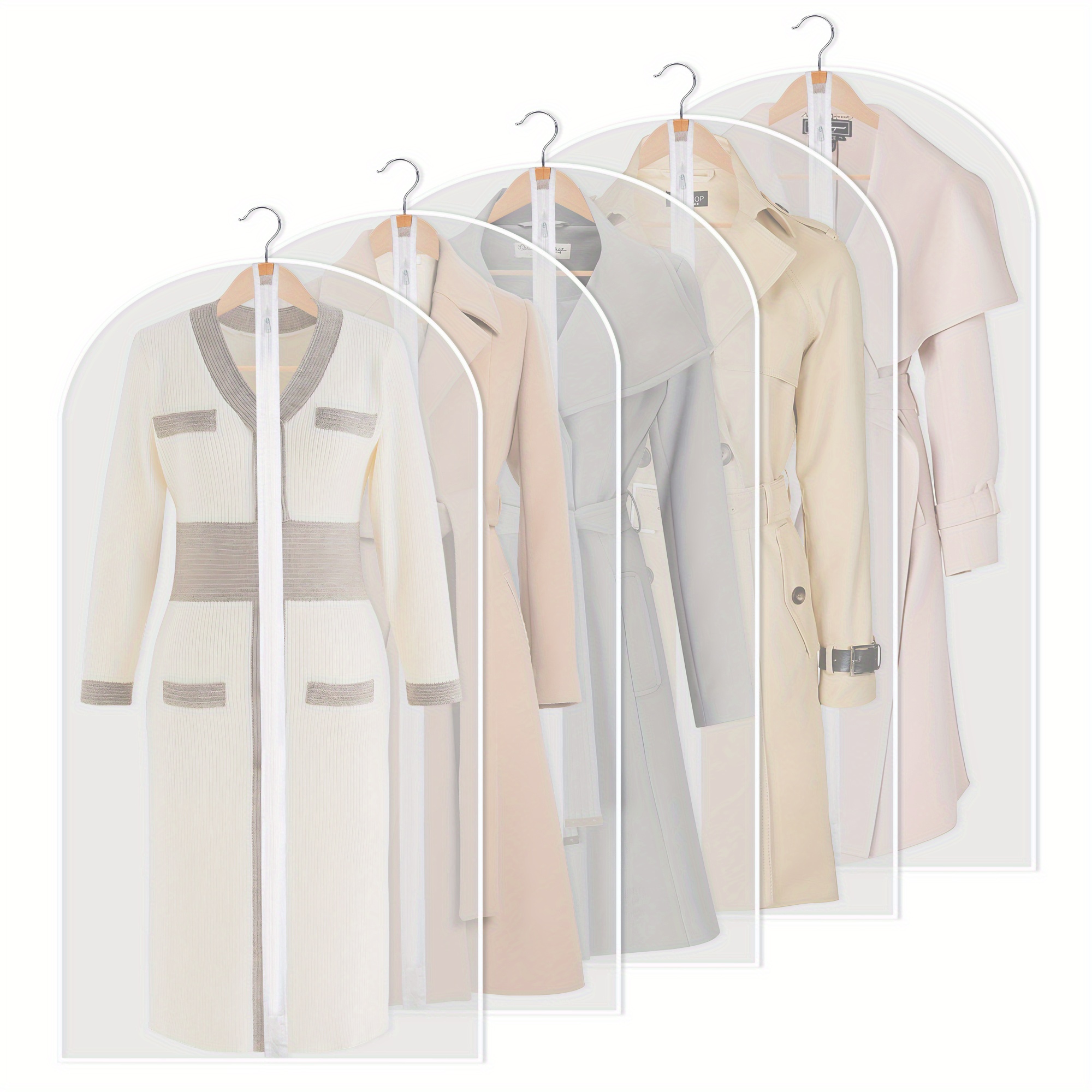 3 5pcs White Garment Bags For Hanging Clothes Clear Moth Proof