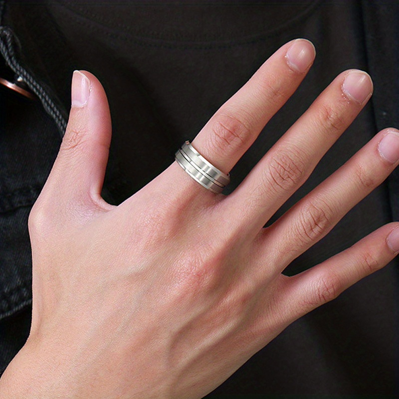 Wide Tungsten Steel Men's Ring Frosted Surface Middle Slot Temu