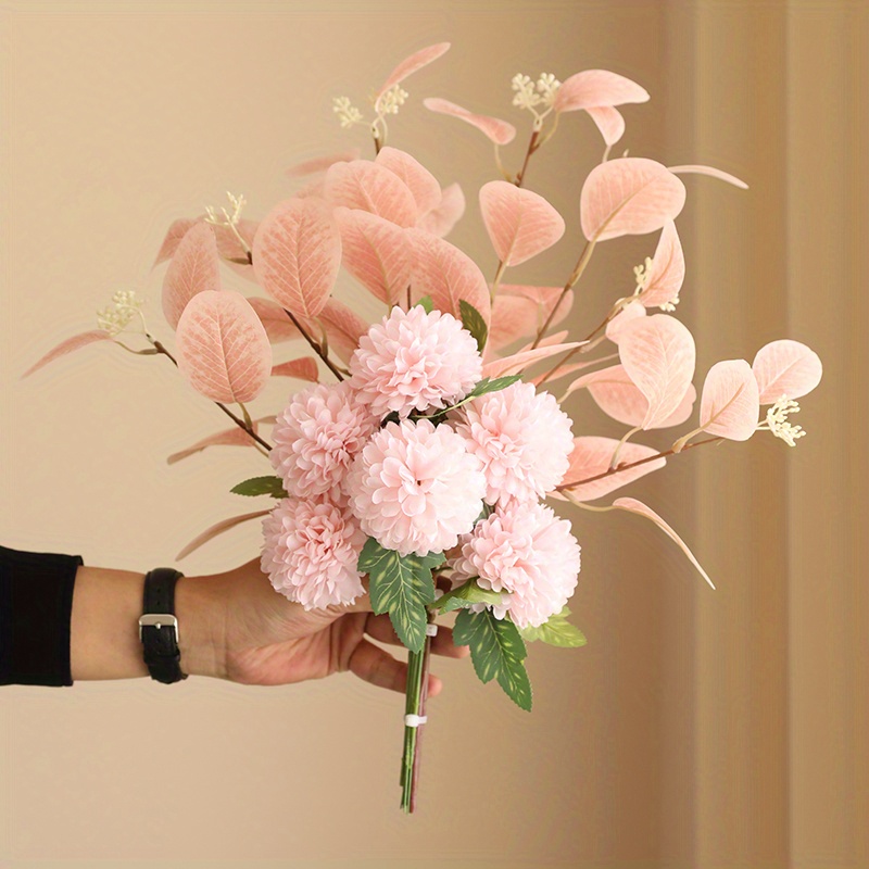 Hapeisy Artificial Pink Calendula Flowers Bouquet With Stems Plastic Floral  Chrysanthemum Arrangements Realistic Flower Bouquets