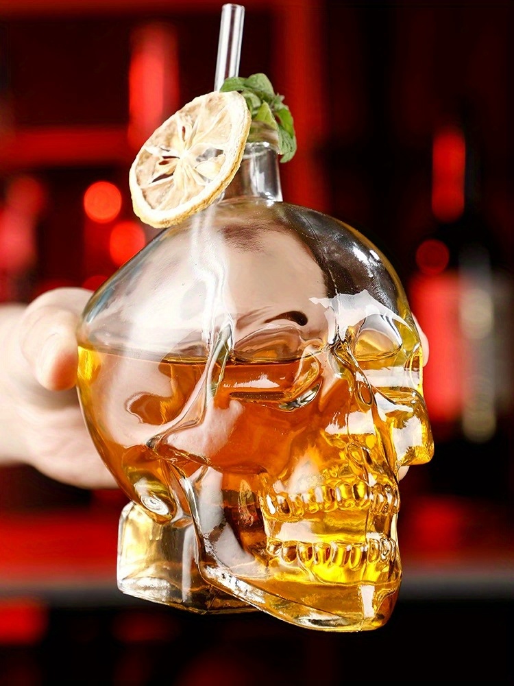 Skull Shaped Clear Glass Shaker Bottle Mixed Drinks Bar Accessories Gothic  Home