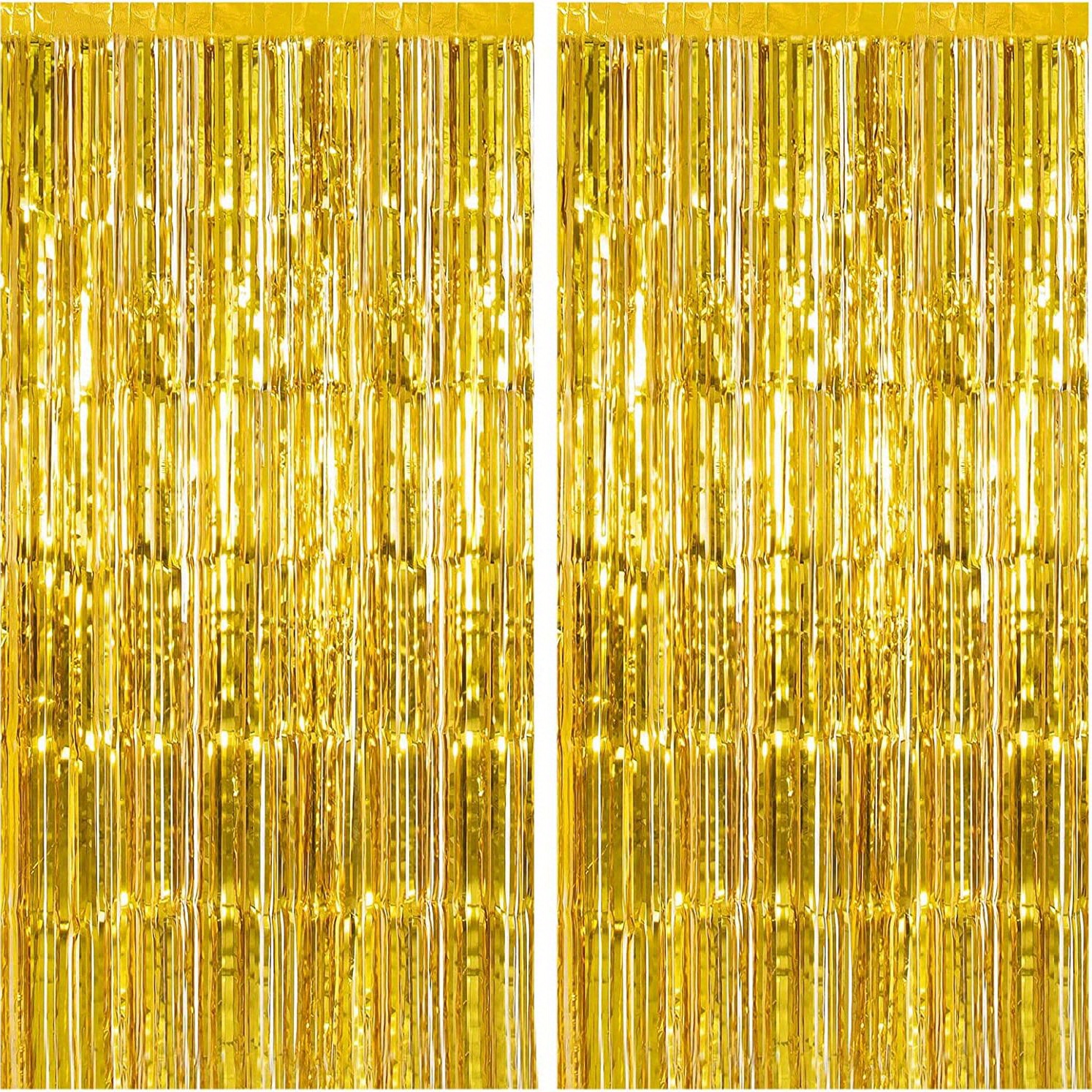 4 Pack Foil Fringe Backdrop Curtains 3.3x8.2 Feet Gold Streamers