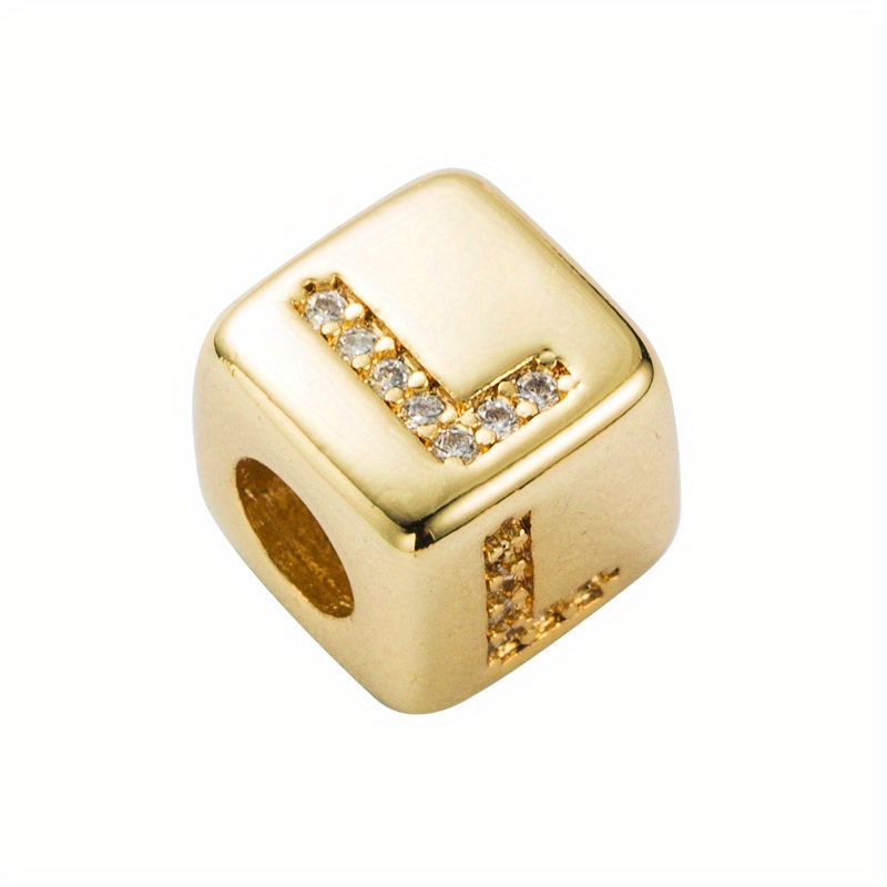 Initial Letter Square Cube Beads 18 kt Gold - Cube Square Large