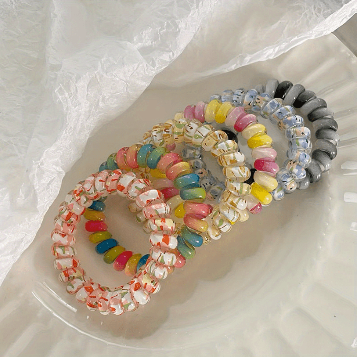 Rainbow Spiral Hair Tie Elastic Hair Ring Gradient Ponytail Holder