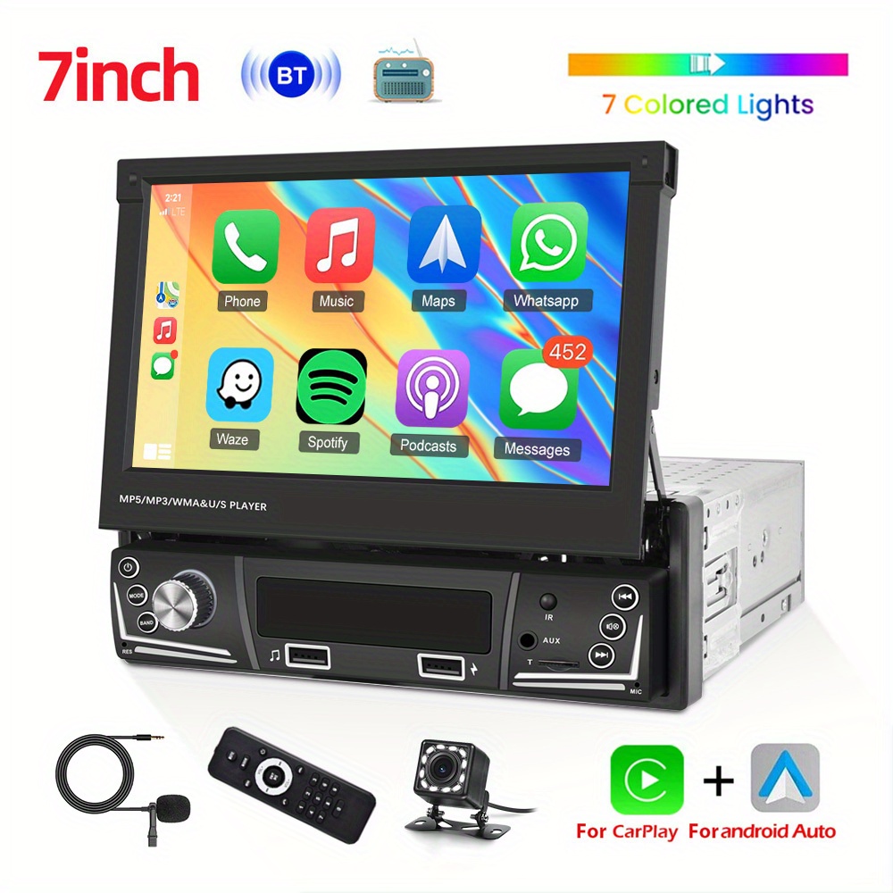 Pantalla Universal 1 DIN Radio Android Auto Carplay 7 Pulgadas