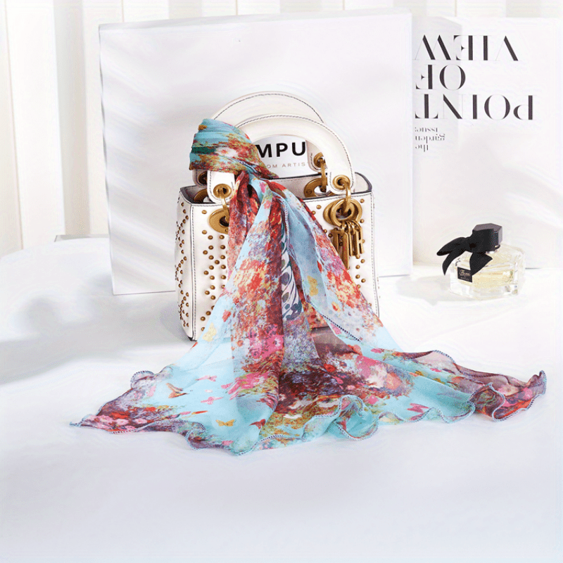 35 4 Butterfly Geometric Print Shawl Imitation Silk Square Scarf Elegant  Bandana Women Casual Wraps Sunscreen Travel Beach Towel - Jewelry &  Accessories - Temu