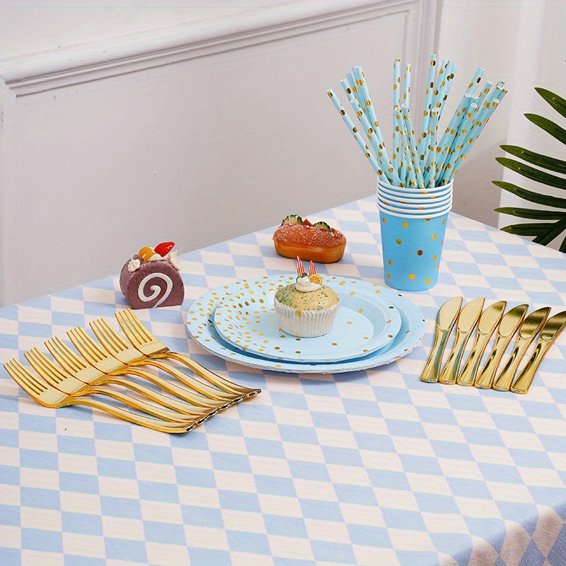 24pcs Polka Dots Disposable Plates Cups Straws Set
